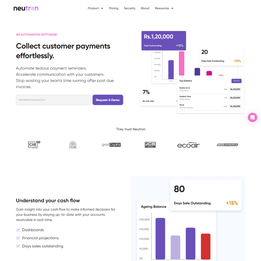 Neutron Money Webflow Landing page for a fintech startup.