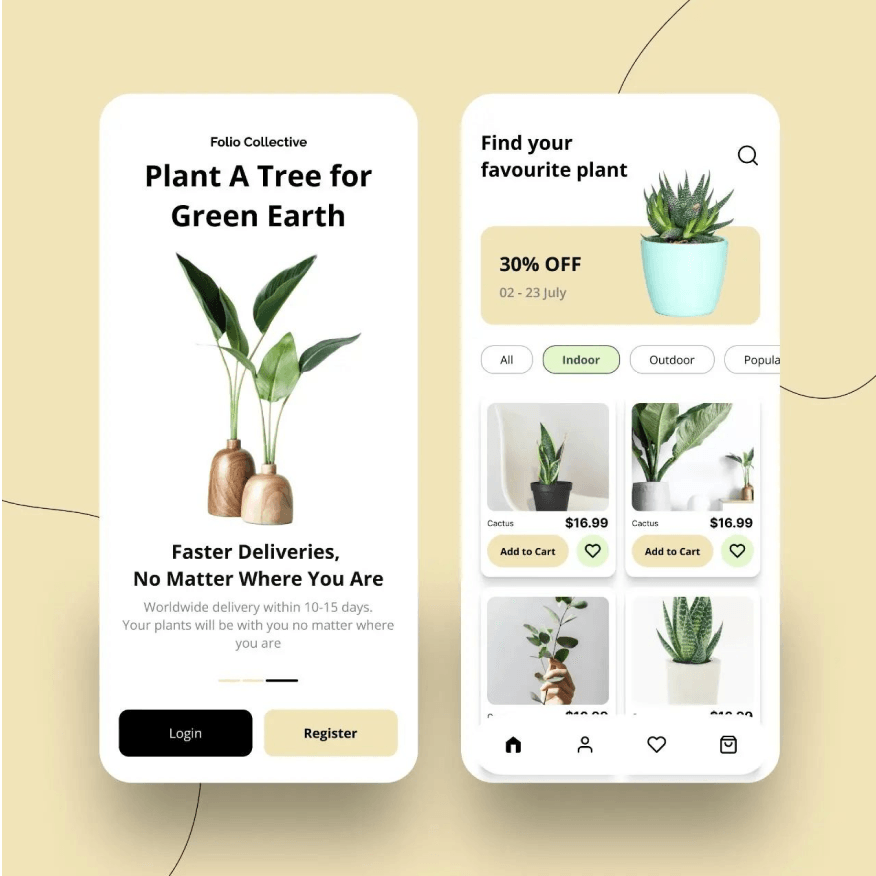 Folio Collective Online plants store Mobile App UI Design